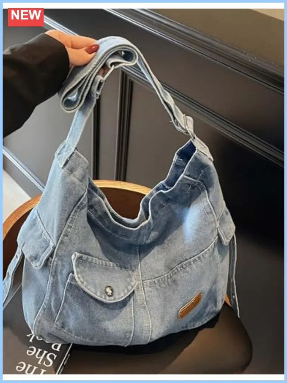 Denim Hobo Bag Crossbody Purse Multi-Pocket Adjustable Strap Lightweight